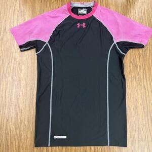 Under Armour Heat Gear Workout Top Womens Sz xl Fitted Black + Pink